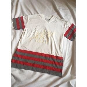 VTG Royal Deb Girls 80s 90s Workout Athletic White Red Grey Stripe Shirt 10 12